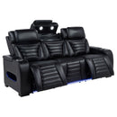 Zuma - Faux Leather Dual Power Reclining LED Sofa - Black