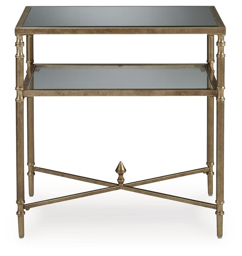 Cloverty - Rectangular End Table - Aged Gold Finish