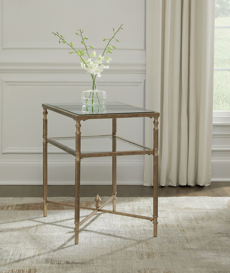 Cloverty - Rectangular End Table - Aged Gold Finish