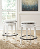 Valebeck - 5 Pc. - Counter Table With Wine Rack, 4 Swivel Stools - White / Brown