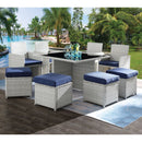 Paitalyi - 9 Piece Bistro Set - Blue Fabric & Wicker