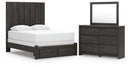 Fraluna - 3 Pc. - Queen Panel Storage Bed, Dresser And Mirror - Charcoal