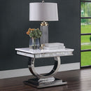 Zander - End Table - White Printed Faux Marble Top & Mirrored Silver