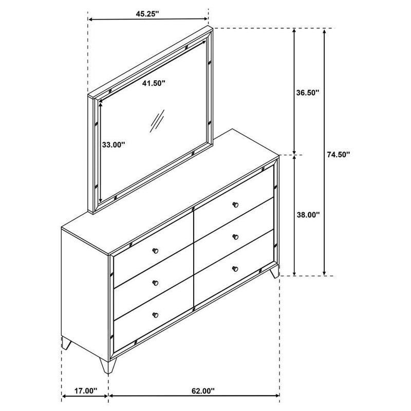 Larue - 6-Drawer Dresser With Mirror - Silver