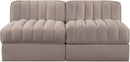 Rummi - Velvet Performance Fabric Upholstered 2 Piece Modular Armless Loveseat