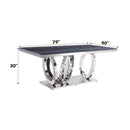 Nasir - Dining Table - Gray Printed Faux Marble Top & Mirrored Silver