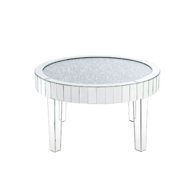 Noralie - 32" Round Coffee Table - Mirrored & Faux Diamonds