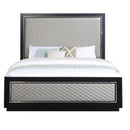 Nicola - Eastern King Bed - Silver Synthetic Leather & Black