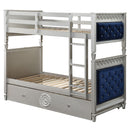 Varian - Twin Over Twin Bunk Bed - Blue Velvet & Silver
