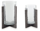 Garekton - Candle Holder Set (Set of 2) - Clear / Pewter Finish