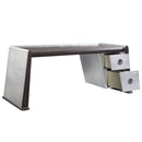 Brancaster - Executive Writing Desk - Distress Chocolate Top Grain Leather & Aluminum