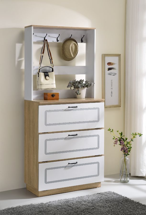 Hewett - Shoe Cabinet - Light Oak & White
