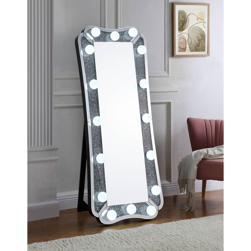 Noralie - 63" Floor Mirror With Faux Diamonds - Mirrored