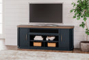 Landocken - XL TV Stand W/Fireplace Option - Brown / Blue