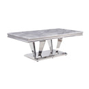 Satinka - Coffee Table - Light Gray Printed Faux Marble Top & Mirrored Silver