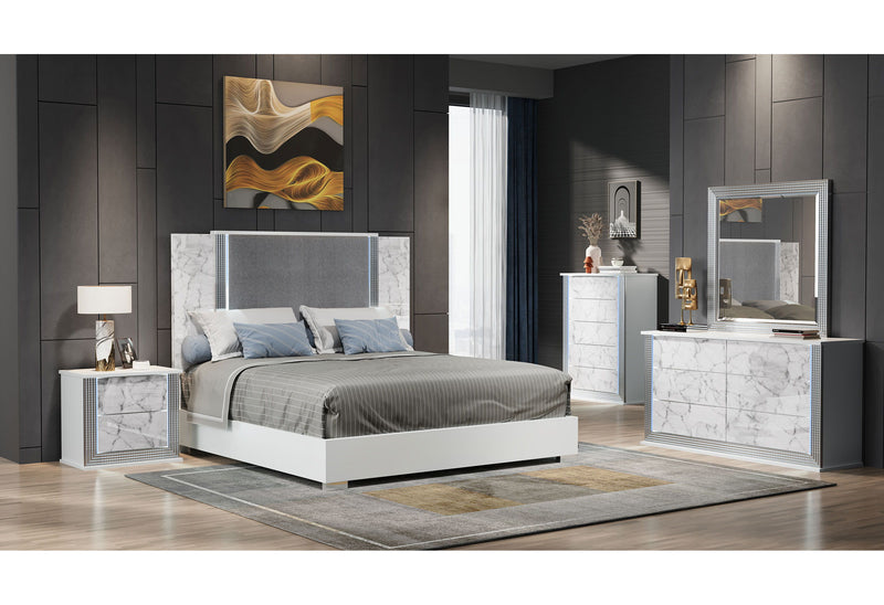 Ylime - 5 Piece Queen Bedroom Set (Bed, Dresser, Mirror, Chest, Nightstand) - White Marble