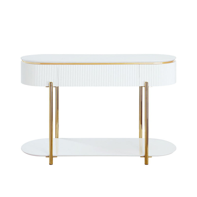 Daveigh - Sofa Table - White High Gloss & Gold