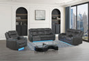 UM2768 - Power Reclining Sofa, Power Console Reclining Loveseat With Power Headrest, And LED Accent Lighting - Charcoal