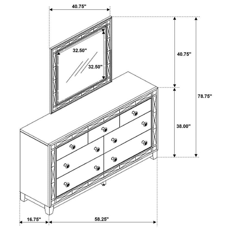 Leighton - 7-Drawer Dresser With Mirror - Metallic Mercury