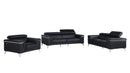 1140 - Top Grain Italian Leather Living Room Set - Black