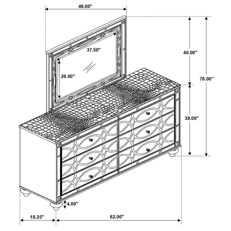 Gunnison - 6-Drawer Dresser With Mirror - Silver Metallic