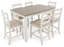 Skempton - Counter Height Dining Table and Bar Stools (Set of 7) - White / Light Brown