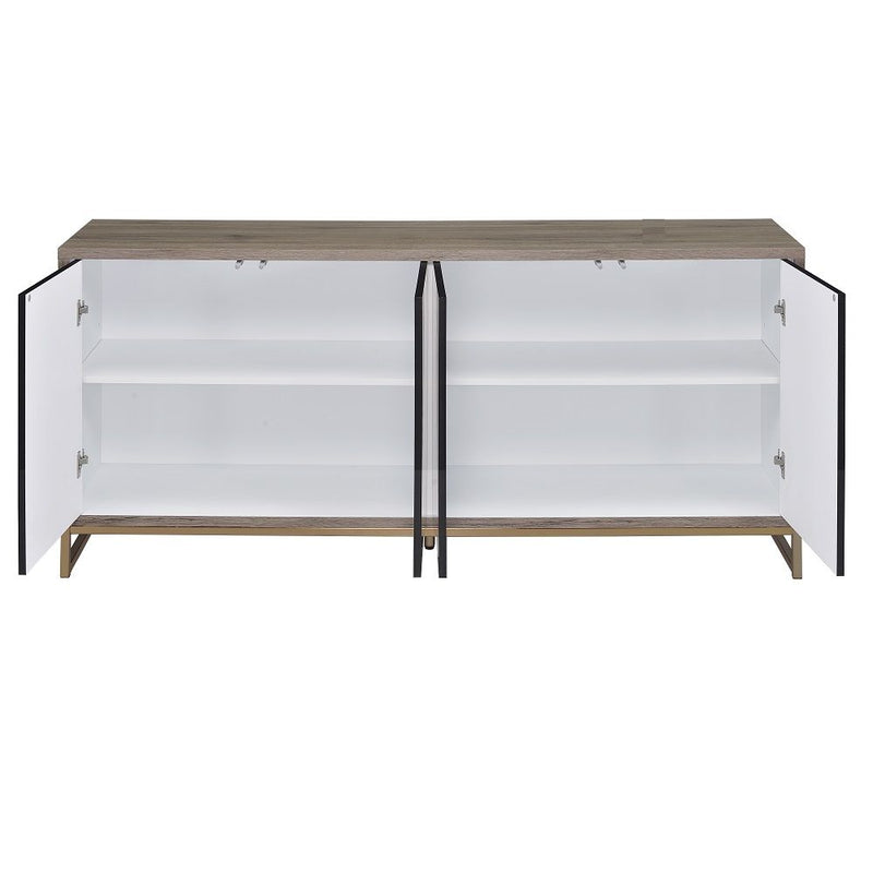 Payo - Console Cabinet - Black Marble Print Oak & Champagne