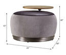 Decapree - Ottoman - Antique Slate Top Grain Leather & Gray Velvet
