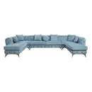 Zerah - Sectional Sofa With 7 Pillows - Dusty Blue Fabric