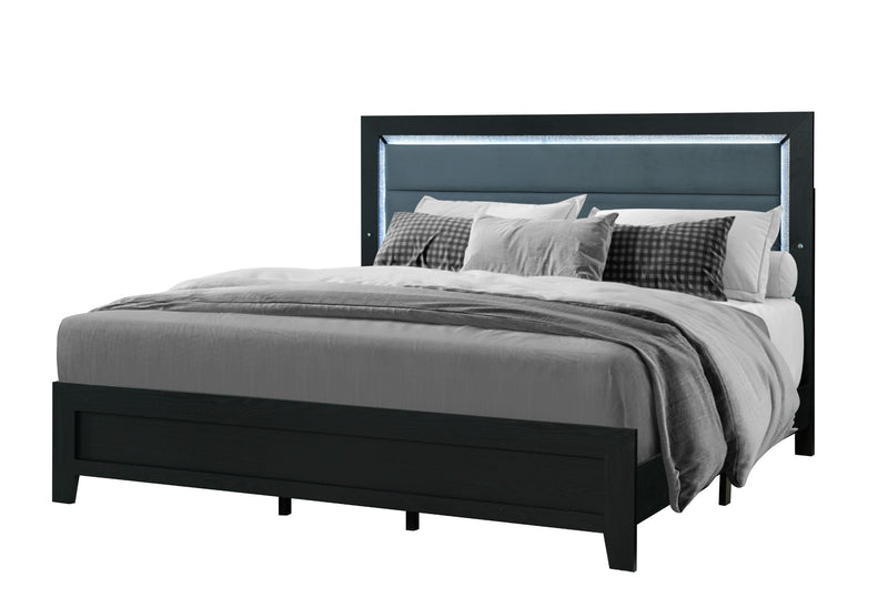 Reid - 5 Piece King Bedroom Set With LED (Bed, Dresser, Mirror, Chest, Nightstand) - Black