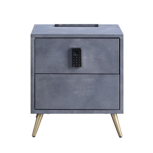 Doris - Nightstand - Gray Top Grain Leather