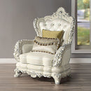 Adara - Chair With 2 Pillows - Pearl White Synthetic Leather & Antique White