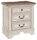 Realyn - Three Drawer Night Stand - White / Brown / Beige