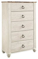 Willowton - Five Drawer Chest - Brown / Beige / White